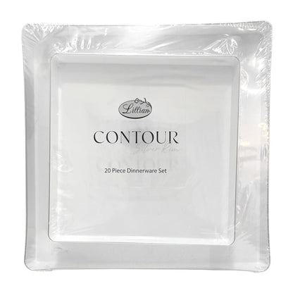 Platos Reutilizables Lillian / 20 Piezas / Blanco con Borde Plateado - Lillian - Titan.com.pa - 763615357616