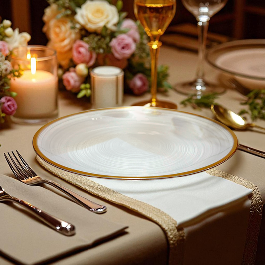 Plato LLano Reutilizable de 7" Home Elegance / 10 Piezas / Borde Dorado