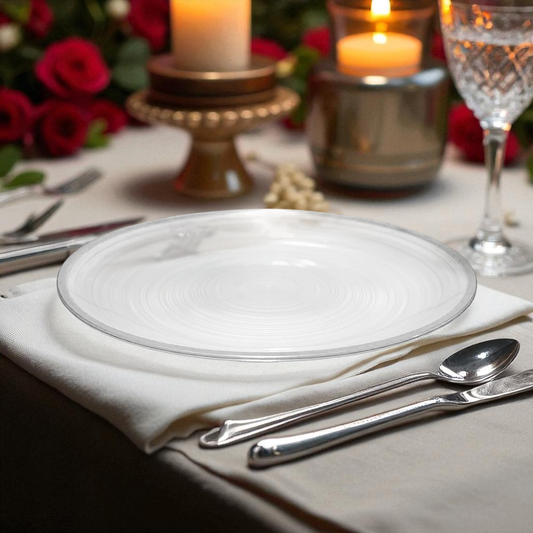 Plato LLano Reutilizable de 7" Home Elegance / 10 Piezas / Borde Plateado