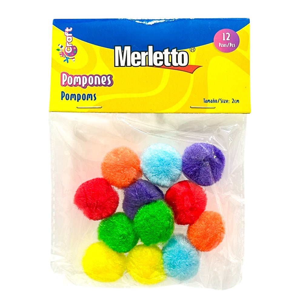 Pom Pom Neón 2 cm / Merletto – 12 Piezas Surtidas - Merletto - Titan.com.pa - 7450209359004