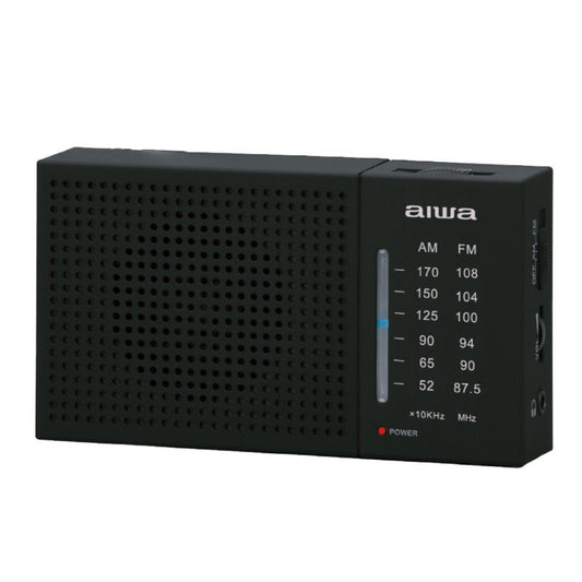 Radio AIWA portátil AM/FM. Diseño clásico, compacto y liviano. Ideal para viajes, exteriores y emergencias. En Titán Panamá.
