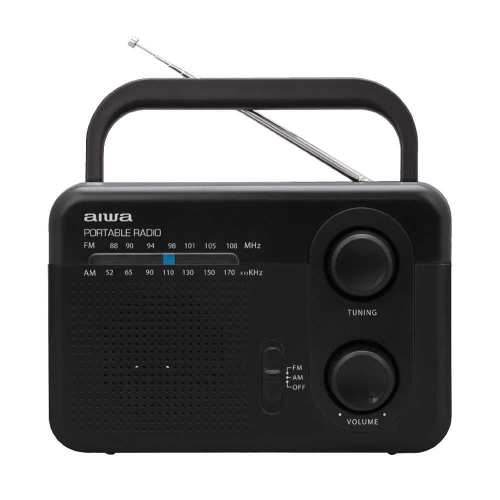 Radio AIWA analógico portátil AM/FM modelo AWFML4. Ideal para exteriores y emergencias.