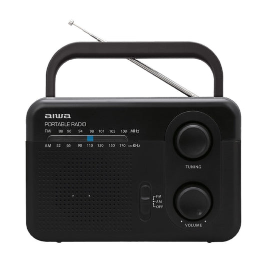 Radio AIWA analógico portátil AM/FM modelo AWFML4. Ideal para exteriores y emergencias.