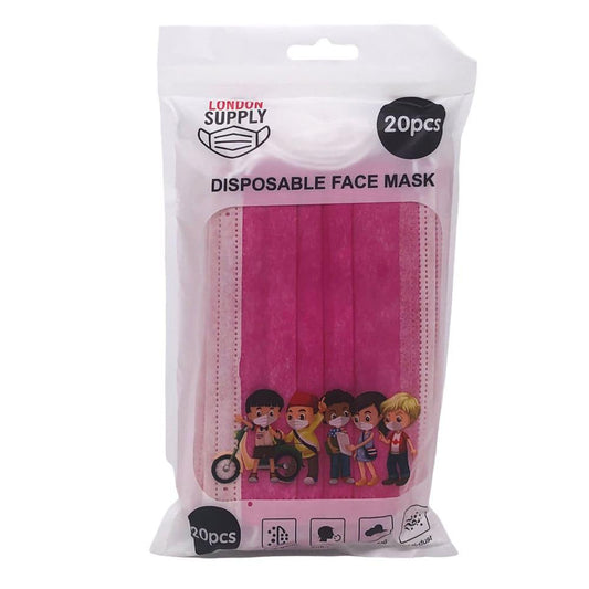 Mascarilla Desechable London 3 Pliegues Fucsia Infantil 20 Piezas