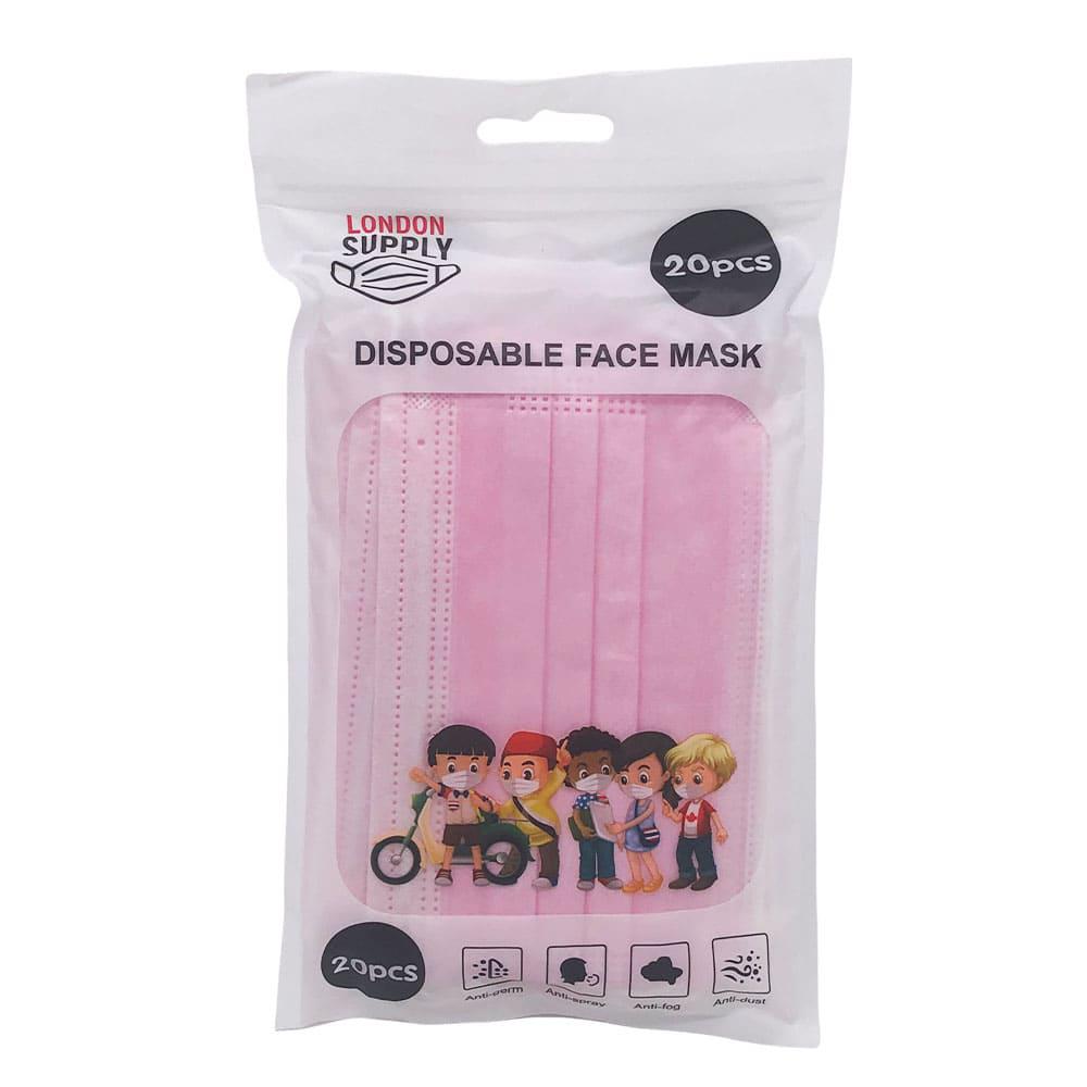 Mascarilla Desechable London 3 Pliegues Rosado Infantil 20 Piezas