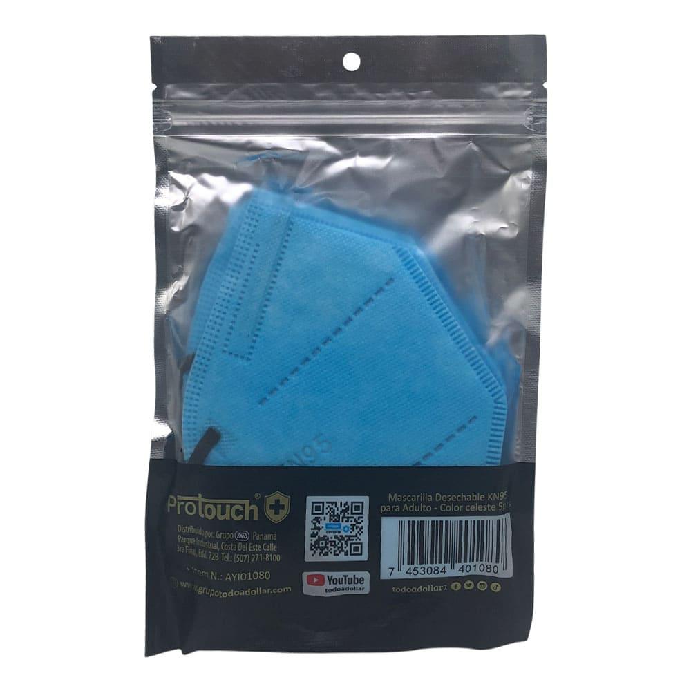 Mascarilla Desechable KN95 Protouch Celeste 5 Piezas