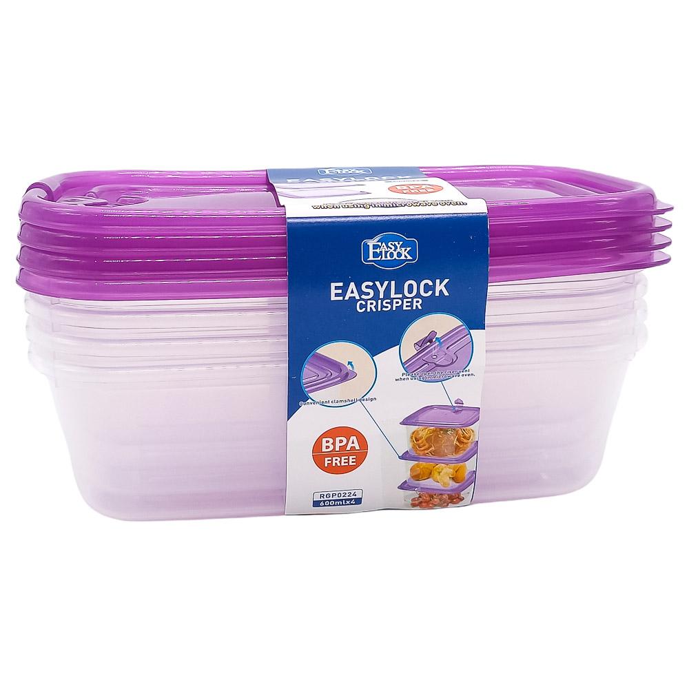Set de Envases Plásticos Easy Lock Rectangular 600 ml 4 Piezas