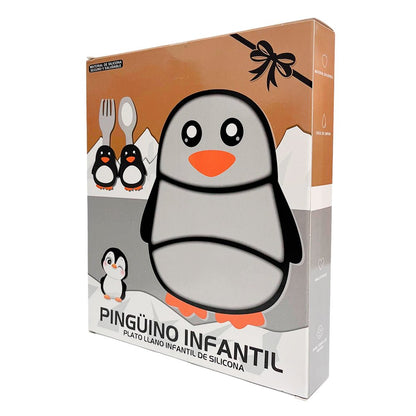 Set de Plato y Cubierto Boogy de Silicona / Diseño de Pingüino - Boogy - Titan.com.pa - 7453136600959