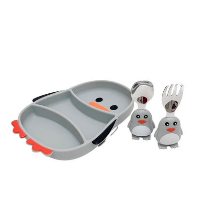 Set de Plato y Cubierto Boogy de Silicona / Diseño de Pingüino - Boogy - Titan.com.pa - 7453136600959