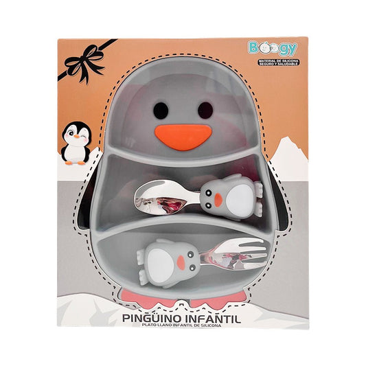 Set de Plato y Cubierto Boogy de Silicona / Diseño de Pingüino - Boogy - Titan.com.pa - 7453136600959