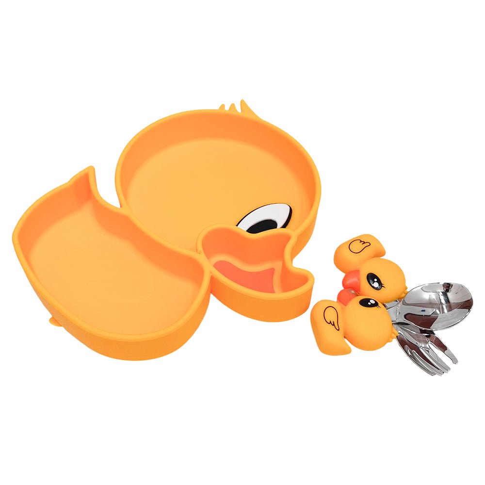 Set de Plato y Cubiertos Boggy Para Bebé / Diseño de Patito - Boogy - Titan.com.pa - 7453136600980