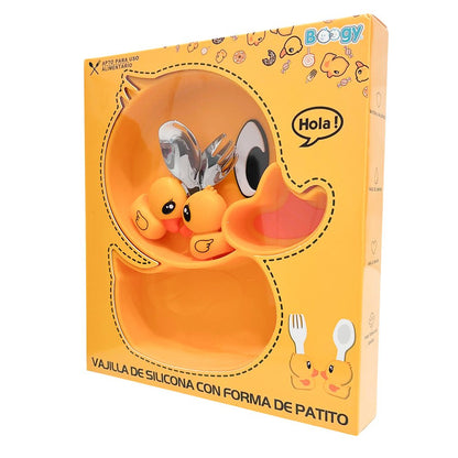 Set de Plato y Cubiertos Boggy Para Bebé / Diseño de Patito - Boogy - Titan.com.pa - 7453136600980
