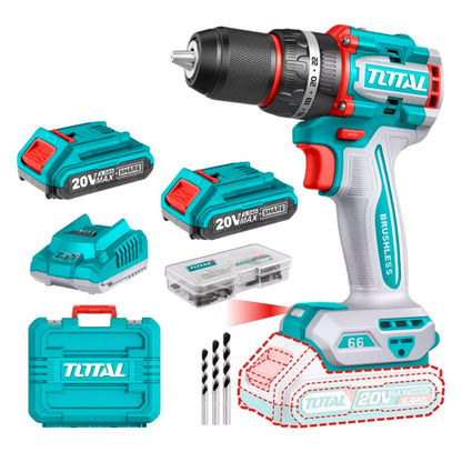 Taladro Inalámbrico Total 20V / 1/2" / 66Nm Impacto. / Motor Sin Escobillas / Incluye 2 Baterías Y Cargador - Total - Titan.com.pa - 6942210227577
