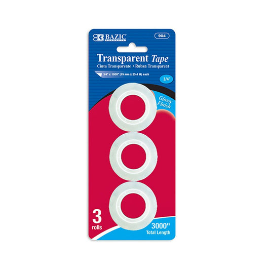 Tape Transparente Bazic 19 mm x 25.4 m 3 Piezas