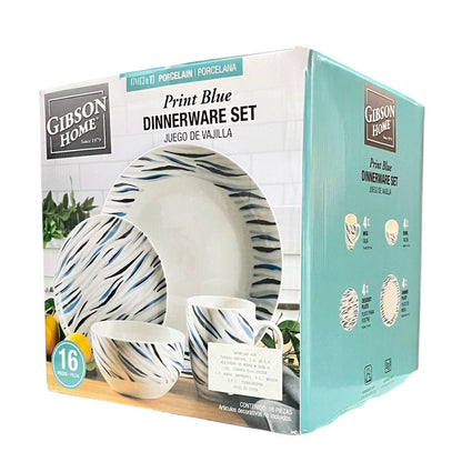 Vajilla De Cerámica 16 Piezas Print Blue Gidson - Gibson - Titan.com.pa - 085081438744