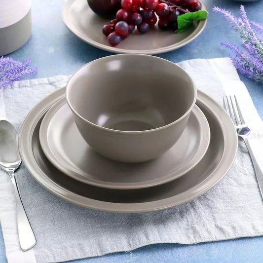 Vajilla de Cerámica Gibson Gres Siam – 12 Piezas / Color Gris - Gibson - Titan.com.pa - 2150108906358