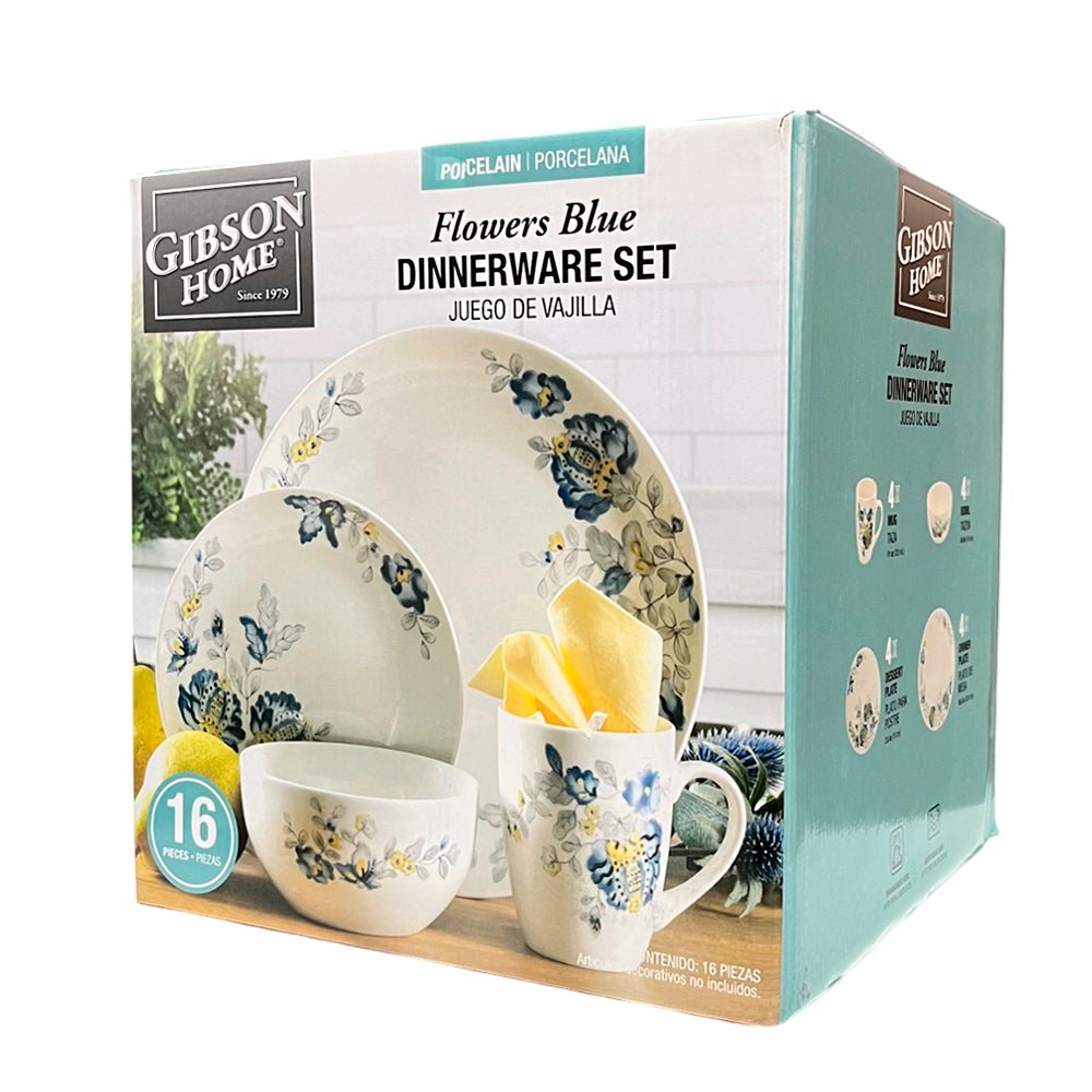 Vajilla Flowers Blue 16 Piezas De Cerámica - Gibson - Titan.com.pa - 085081438751