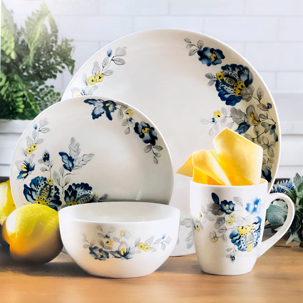 Vajilla Flowers Blue 16 Piezas De Cerámica - Gibson - Titan.com.pa - 085081438751