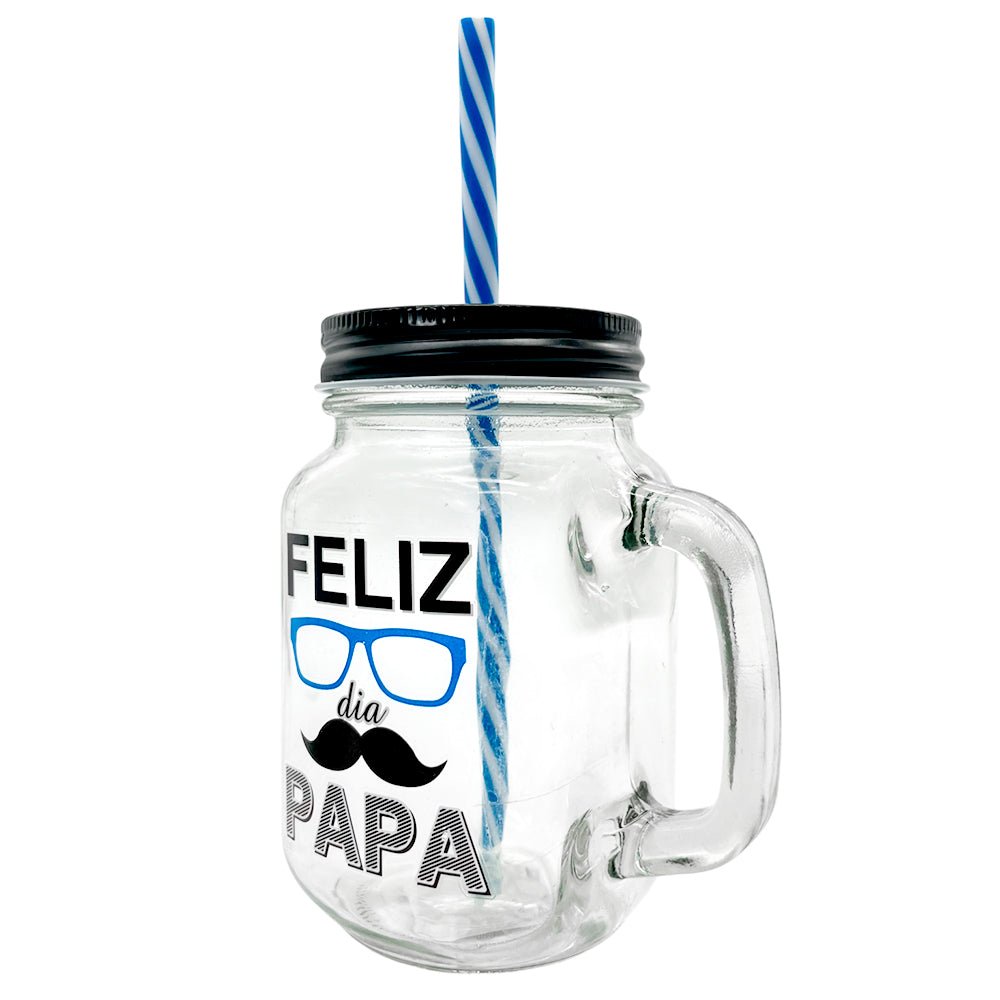 Vaso de vidrio Beneli Home Con Tapa Y Carrizo / Feliz Día Papá - Beneli Home - Titan.com.pa - 7453129412903