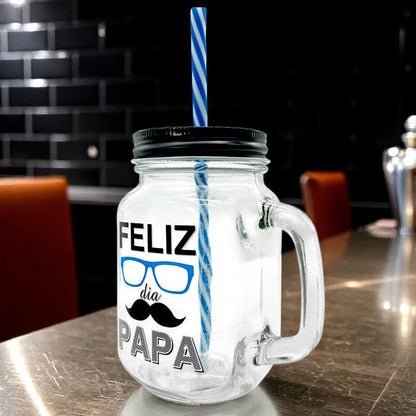 Vaso de vidrio Beneli Home Con Tapa Y Carrizo / Feliz Día Papá - Beneli Home - Titan.com.pa - 7453129412903