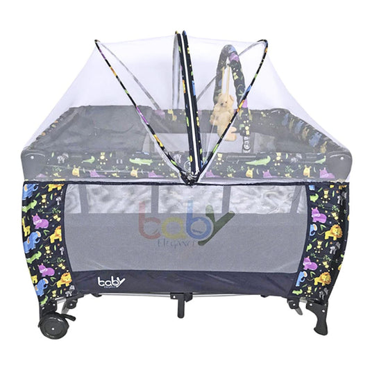 Play Ovalado Con Mosquitero Baby Elegance Animalitos Azul Oscuro Niño