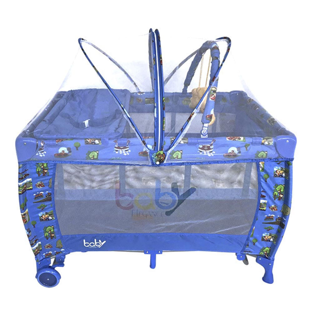 Play Ovalado Con Mosquitero Baby Elegance Animalitos Azul Niño