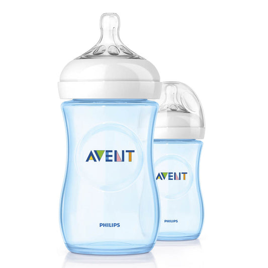 Biberón Plástica Avent Natural Azul 9 oz 2 Piezas