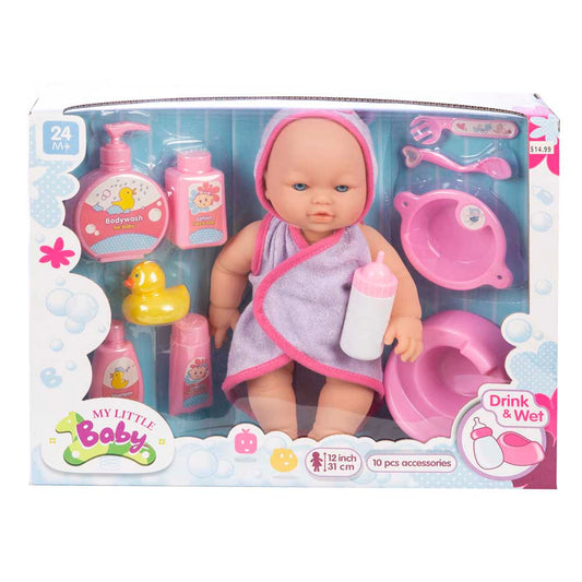 Muñey My Little Baby Baño y Biberón