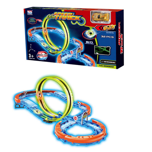 Pista 360 Spinway Track Glow Power 32 Piezas Tengleader