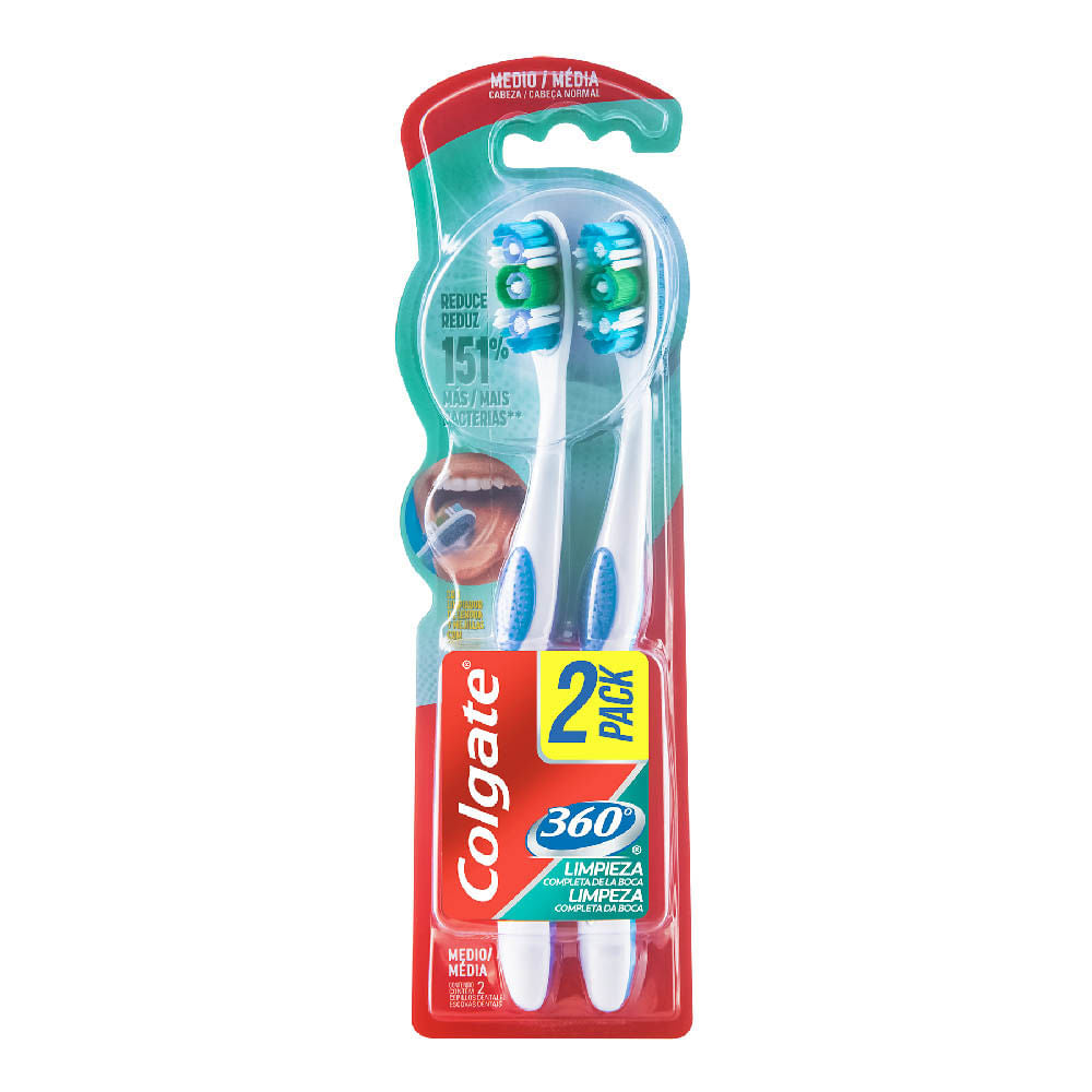 Cepillo Dental Colgate 360 Medio 2 piezas