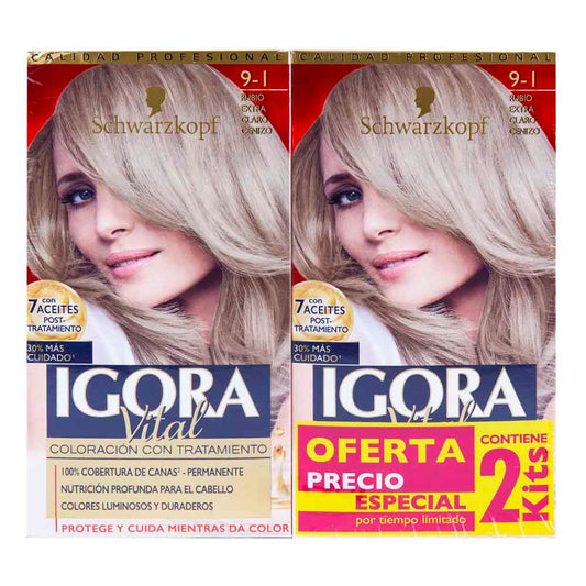 Tinte Igora Vital 9 Rubio Extra Claro Cenizo 9-1