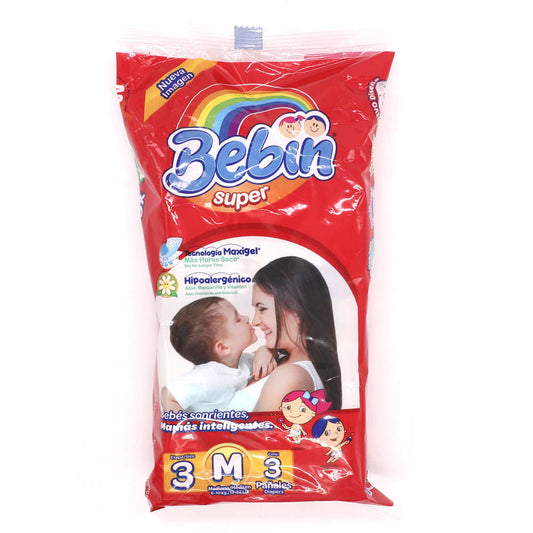 Pañales Desechables Bebin Talla M 3 Piezas