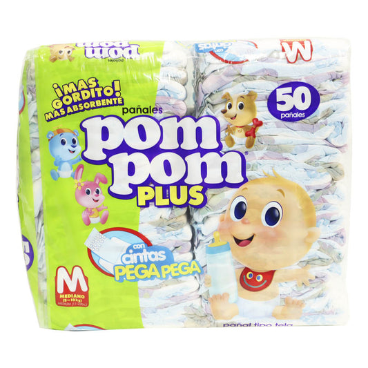 Pañales Desechables Pom Pom Plus Talla M de 50 Piezas