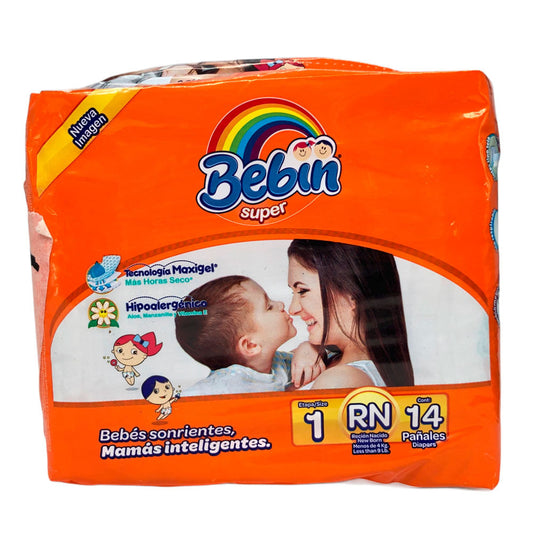 Pañales Desechables Bebin Súper Recién Nacido de 14 Piezas