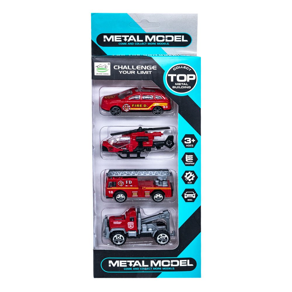 Carritos de Bombero Diecast Pull 4 Piezas