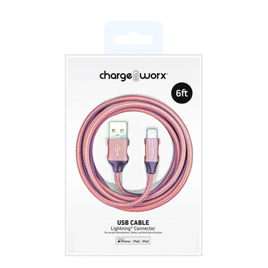 Cable de Cargador Chargeworx USB-C 6' Coral