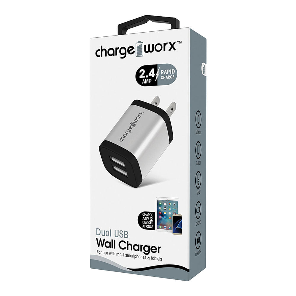 Cargador de Pared USB Doble Chargeworx 2.4 Gris