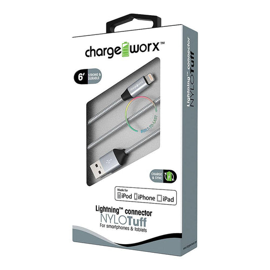 Cable de Carga y Sincronización Lightning Chargeworx "NYLO" Tuff de 6 Pies
