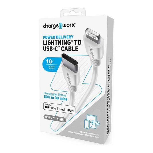 Cable Cargador Chargeworx Para Apple 10 ft