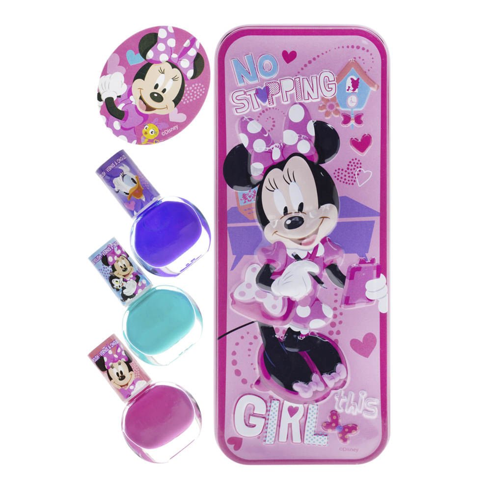 Esmalte Para Uñas Minnie Mouse Disney Set 4 Piezas Con Estuche