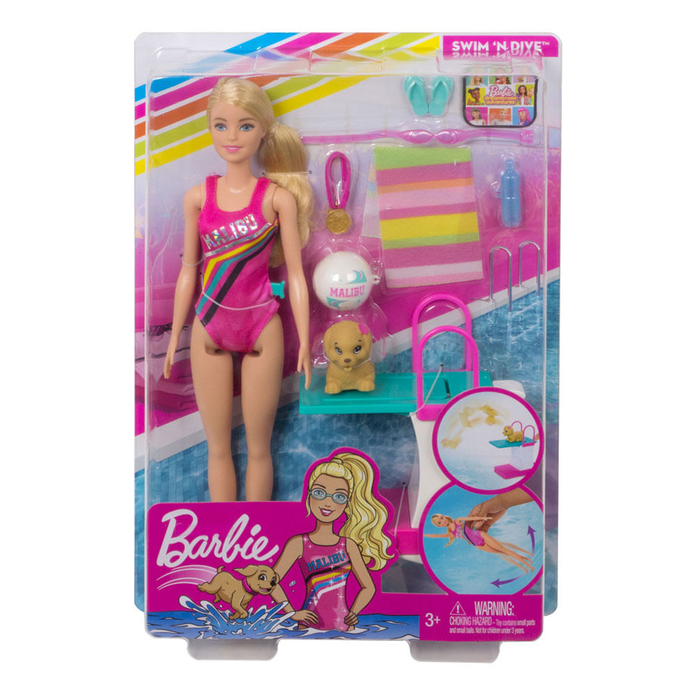 Muñeca Barbie Nadadora Con Accesorios