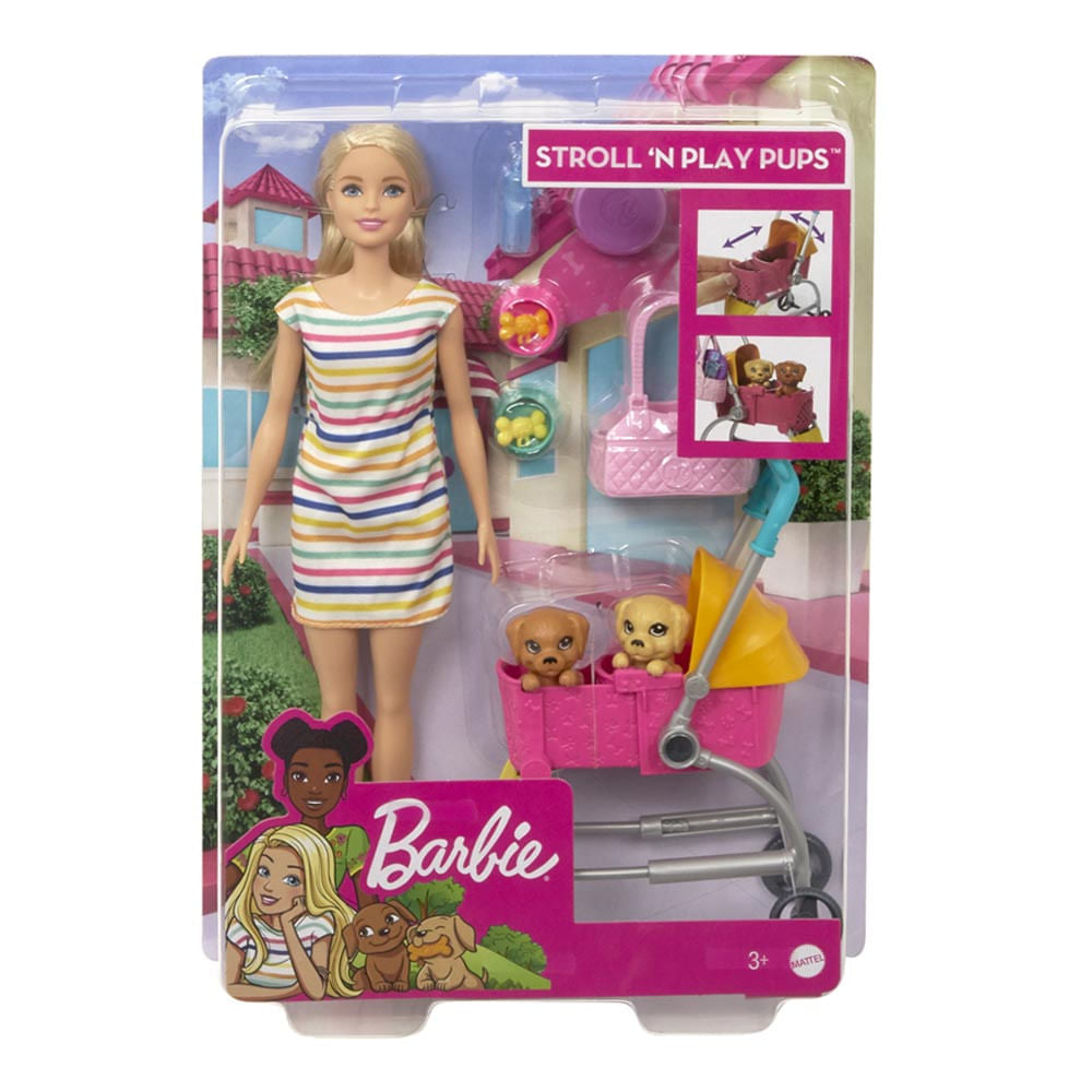 Muñeca Barbie y Carrito Para Mascota