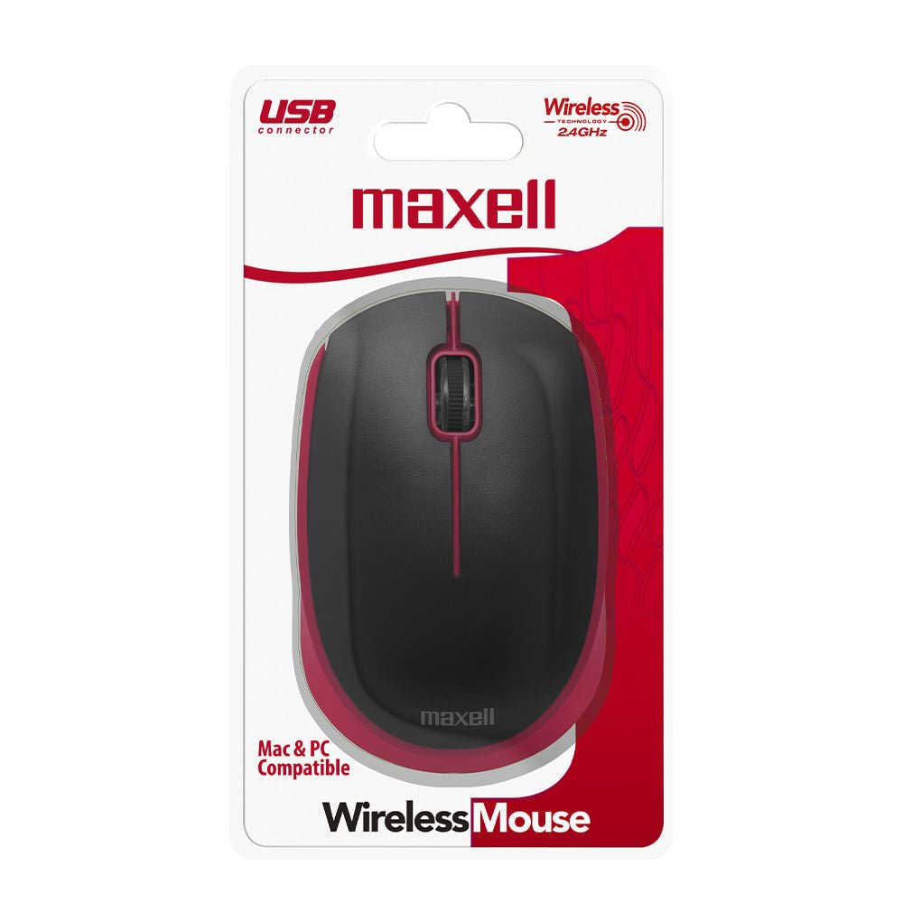 Mouse Inalámbrico Maxell Básico Óptico 2.4GHZ Rojo