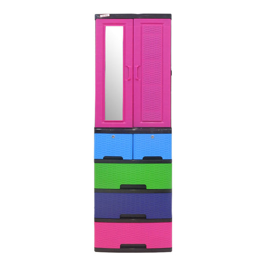 Armario con Espejo Plastimas de Plástico Apariencia Rattan 4 Niveles - Multicolor