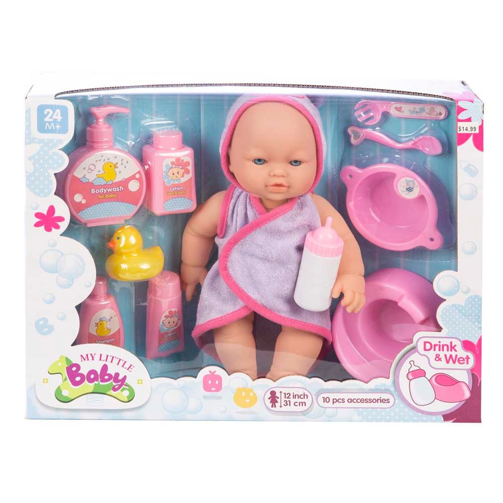 Muñey My Little Baby Baño y Biberón
