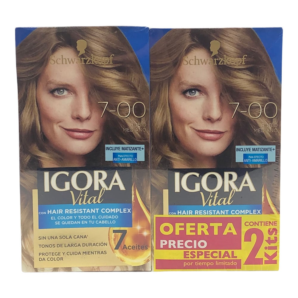 2 Kit Tinte Igora Vital 7-00 Rubio Platino