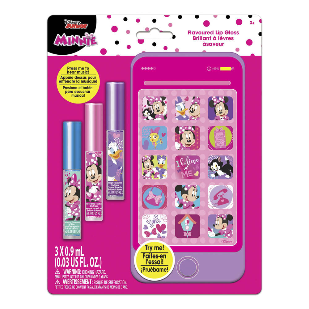 Brillo Labial Minnie Mouse Disney Set 3 Piezas Con Estuche