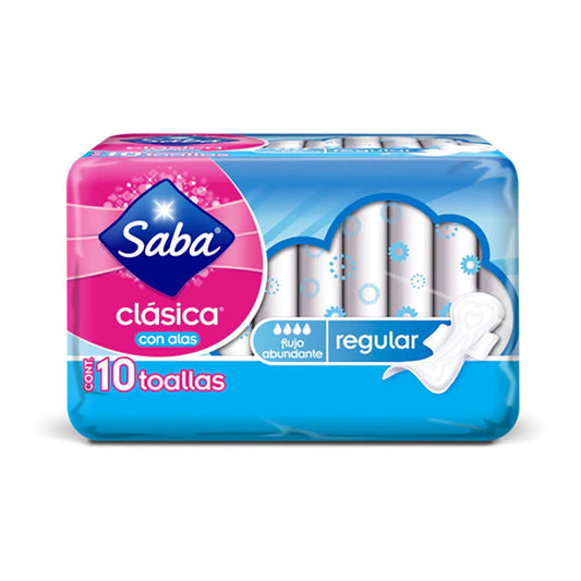 Toallas Sanitarias Saba Clásica Con Alas 10 Piezas