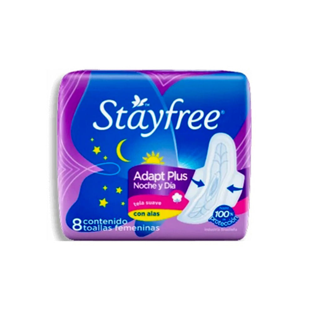 Toalla Sanitaria Stayfree Noche y Dia Con Alas 8 Unidades