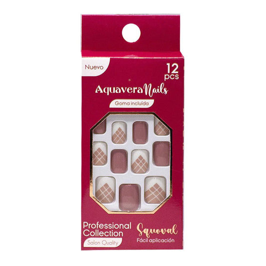 Uñas Falsas Aquavera Squoval 3 Para Dama 12 Piezas